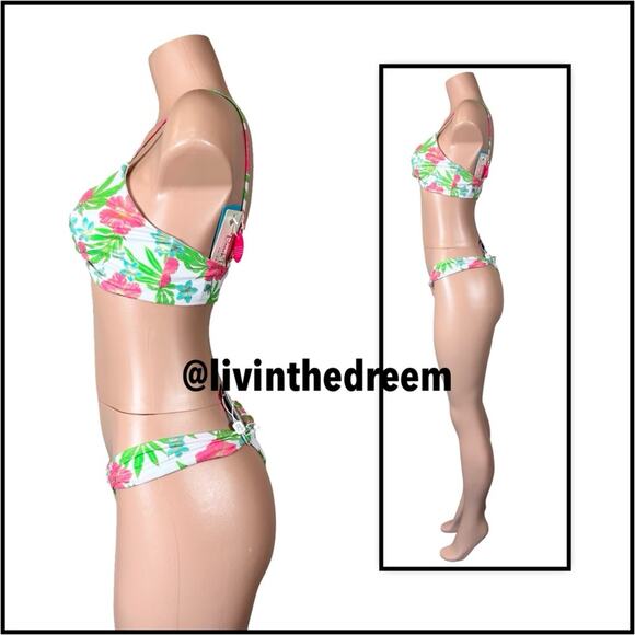 Beach Bunny Rio Knot Top XL & Delphin Tango Bottom L - Pink Jungle Floral $196 - Picture 5 of 14
